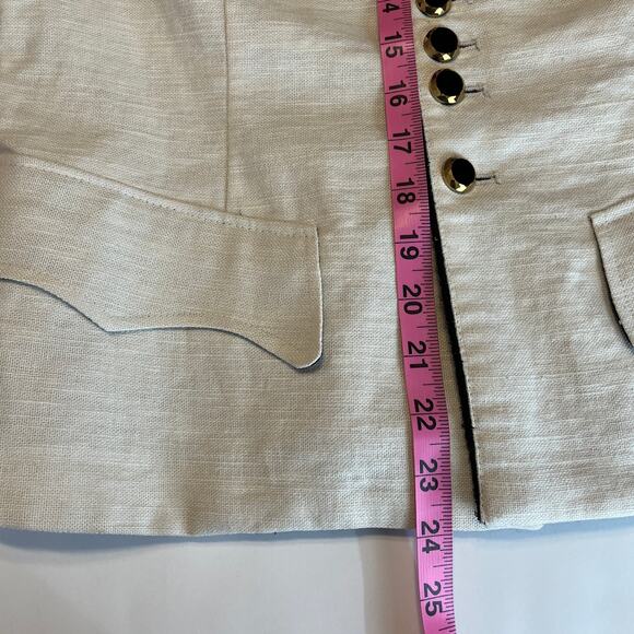 Kinder Aggugini for Macy's Cream Linen Military Black Trim Ribbon Cuff Blazer XS - Picture 12 of 12